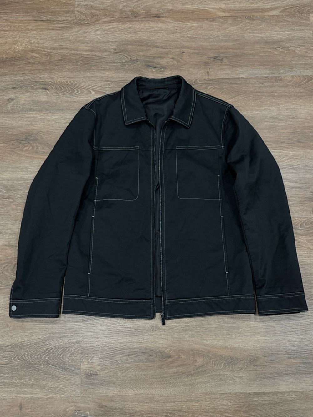 Vintage Black Lightweight Zip Shirt Jacket with Contrast Stitching